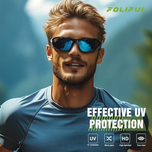 Foliful 3 Pack Polarized Sports Sunglasses for Men, Mens Sunglasses Wrap Around UV400 Protection for Cycling Fishing Driving — view 2