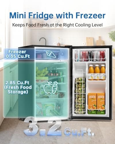 Frostorm 3.2 Cu Ft Mini Fridge with Freezer - Energy Efficient, Large Capacity Single Door Upright Freezer for Bedroom, Office & Dorm | Small Fridge, Reversible Door, ETL Certified(Silver) — view 2