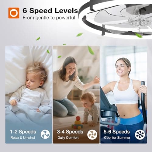 addlon 24'' Ceiling Fans with Lights and Remote, Low Profile Flush Mount Ceiling Fan with Light, 3000-6000K Dimmable LED Fandelier, Modern Small Black Ceiling Fan for Bedroom, Kitchen, Living Room — view 7