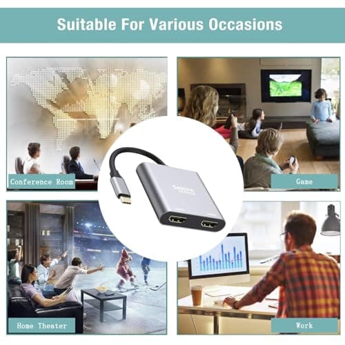 Selore&S-Global USB C to Dual HDMI Adapter 4K @60hz, Type C to HDMI Converter for MacBook Pro Air 2020/2019/2018,LenovoYoga 920/Thinkpad T480,Dell XPS 13/15/17,etc — view 5