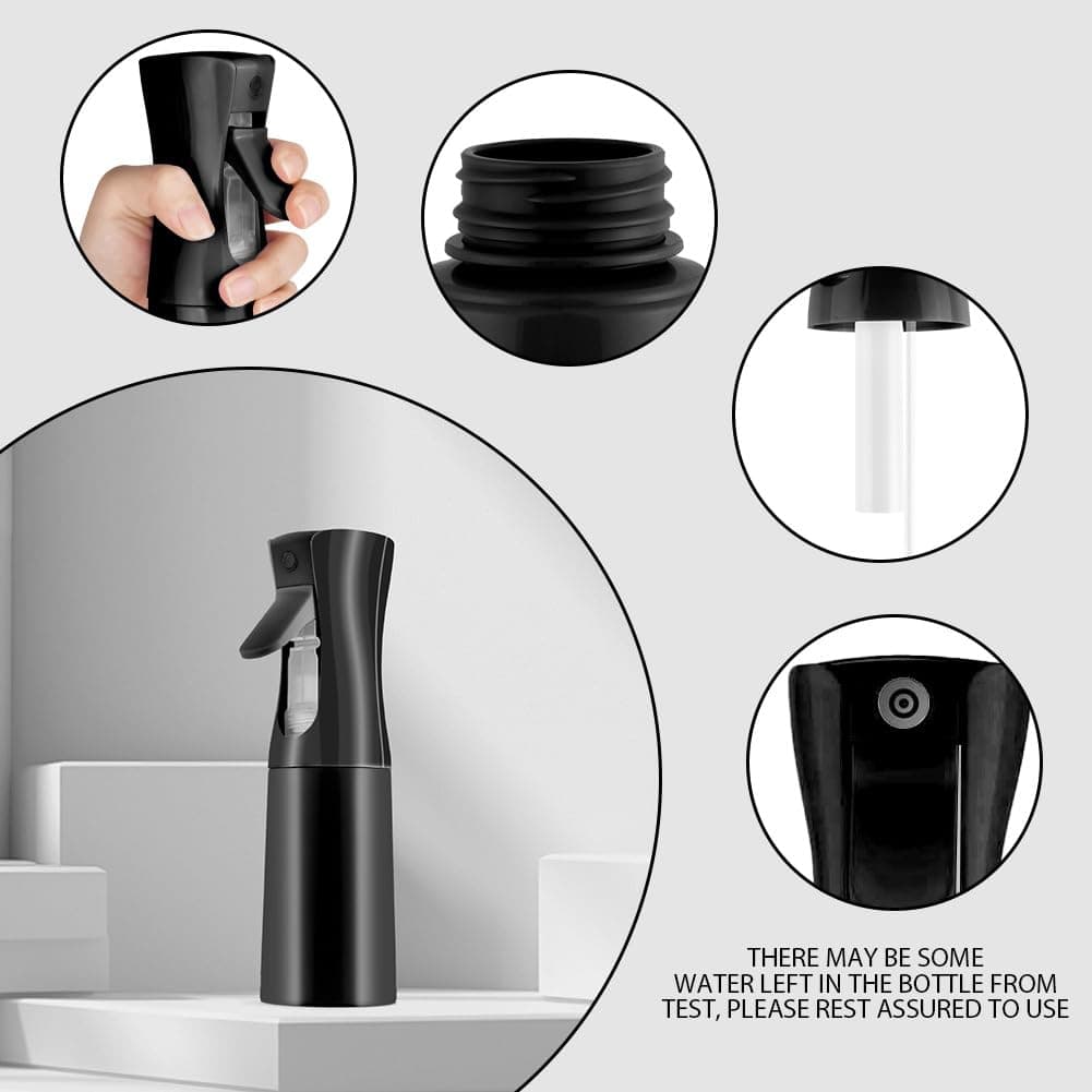 URAQT Botella Pulverizador Agua Peluqueria, 200ml Fina Niebla, Spray Continuo para el Cabello, sin BPA, uso 360°, Botella Pulverizadora, Frascos Vacio Recargable para Peinado, Planta, Limpieza, negro — view 5
