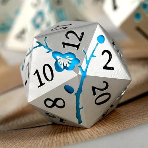 Silver Metal DND Dice Set, 7PCS D&D Metal Dice with Metal Case for Dungeons and Dragons, Shadowrun, Pathfinder, Savage World and Table Games (Glow in The Dark Blue) — view 4