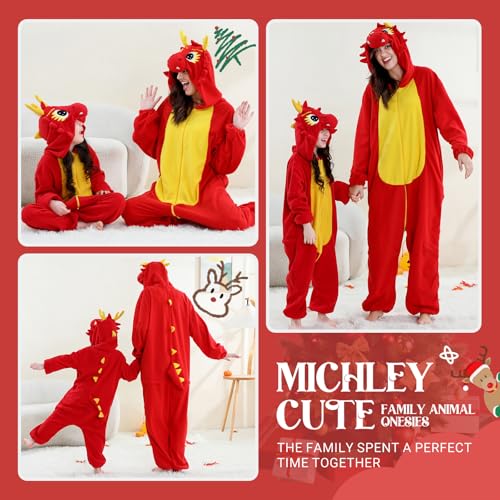 MICHLEY Unisex Kids Animal Pajamas Jumpsuit for Boys Girls Halloween Cosplay Costumes Homewear Dragon-10Y — view 4