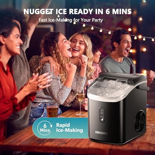 EUHOMY Nugget Ice Maker Countertop with Handle, Ready in 6 Mins, 34lbs Per Day, Removable Top Cover, Auto-Cleaning, Portable Sonic Ice Maker with Basket and Scoop, for Home/Party/RV/Camping (Black) — view 2