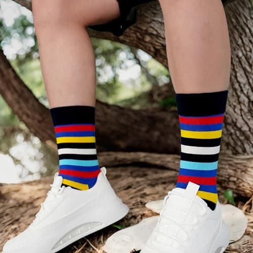 WeciBor Men's Dress Colorful Novelty Funny Crew Socks, 12 Pairs Multicolor Geometric, Size 9-13 — view 2