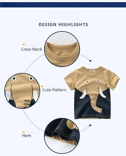 Winzik Boys Shirt Toddler Shirts Kids Boys’ Short Sleeve 3-Pack Crewneck Animal T-Shirt Summer Clothes 18M-8Y(2-3T, Lion Elephant Giraffe) — view 4