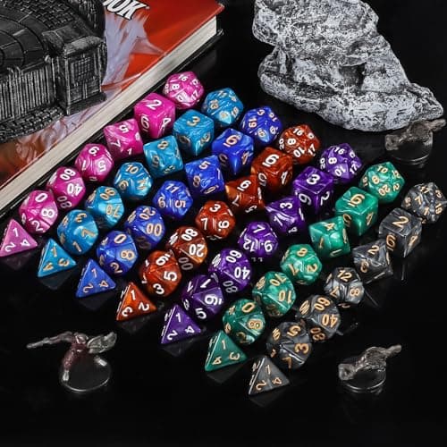 QMay Polyhedral Dice Set - 7 x 7 (49 Pieces) DND Dice with 7PCS Black Drawstring Bags Great for Dungeons and Dragons, RPG, MTG,Role Playing Table Games D4 D6 D8 D10 D% D12 D20 — view 3