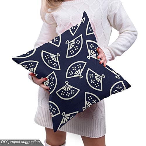 Ambesonne Geometric Fabric by The Yard, Hand Fan Pattern East Culture Inspirations Oriental Motif Kimono Design, Decorative Fabric for Upholstery and Home Accents, 1 Yard, Ivory Blue — view 4