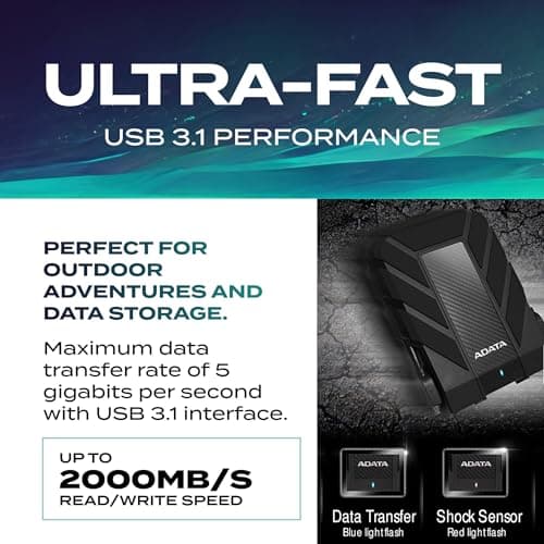 ADATA HD710 Pro - 2 TB External Hard Drive - Shockproof, Waterproof & Dustproof - Durable Storage - For Gamers, Students & Professionals - Mac, PC & Linux Compatible - Black - AHD710P-2TU31-CBK — view 3
