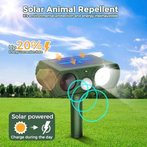Upgraded Solar Ultrasonic Animal Repellent Outdoor, Deer Repellent Devices Squirrel Cat Raccoon Rabbit Dog Deterrent, Keep Skunk Away Motion Detection with Flash Light for Yard Garden Lawn 2PACKGreen — view 2