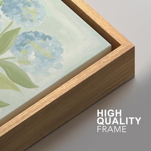 SIGNFORD Framed Canvas Print Wall Art Set Soft Hydrangea Pair Light Blue Florals with Green Leaves Illustration Modern Art Decorative Nature for Living Room, Bedroom, Office - 24"x36"x2 Natural — view 5