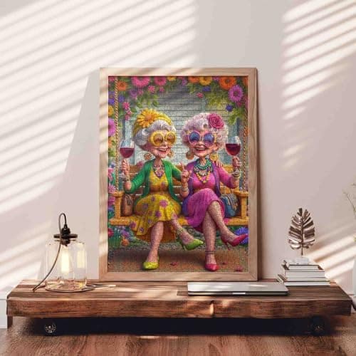 Swing Old Woman Jigsaw Puzzle 1000 Pieces for Adults Friends Party Wine Glasses Flowers in Blossom Puzzle Impossible Hard Difficult Challenging for Adults Gifts for Friends and Family — view 2