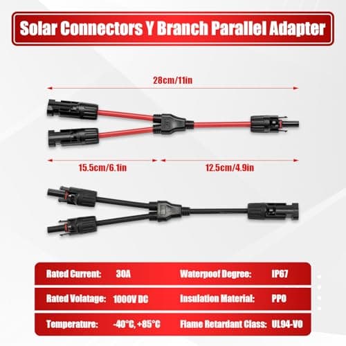Solar Panel Connectors Y Branch Parallel Adapter Cable Wire Plug Tool Kit for Solar Panel