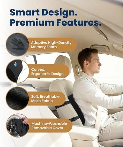 Everlasting Comfort Lumbar Support Pillow for Office Chair - Memory Foam Back Cushion for Car Seat - Promotes Better Posture, Back Pain Relief - Ideal Gaming and Desk Chairs Work and Home Essentials — view 2