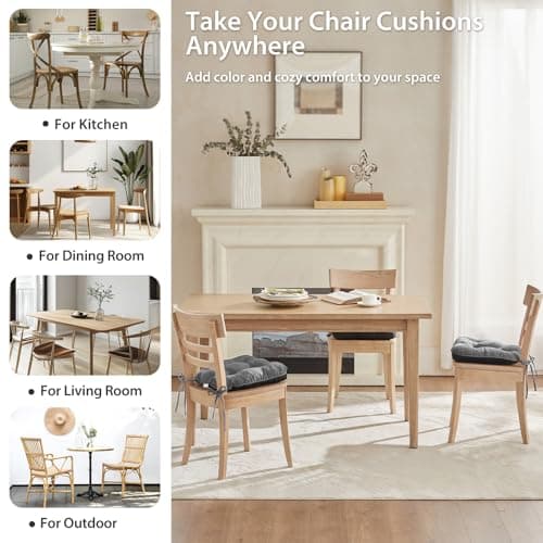 Quilmfoam 16.5"x15.5" Kitchen Chair Cushions Set of 4 for Dining Chair, Soft Tufted Non-Slip Memory Foam Seat Cushion with Ties for Indoor Kitchen Dining Furniture, Dark Grey — view 5