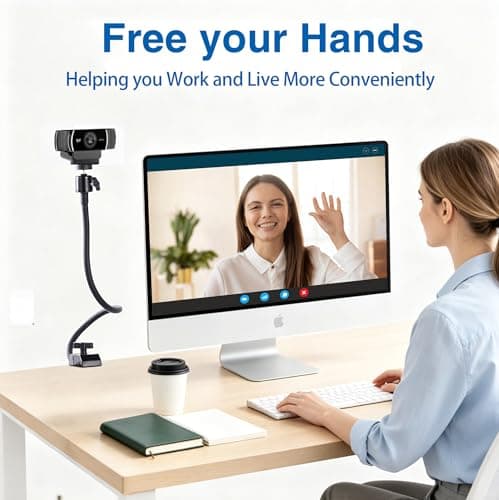 Sirmpuna Webcam Stand Mount, Flexible Gooseneck Webcam Arm Stand with Desk Camera Mount Clip Clamp for Logitech C922 C930e C920S C920 C615 C960 C920x Brio 4K NexiGo N60 and More — view 4