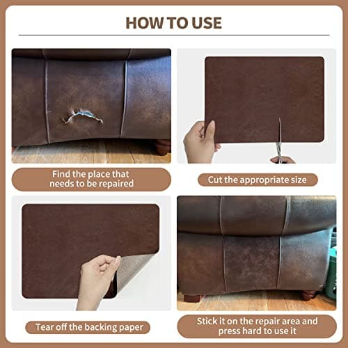 ONine Leather Repair Patch，Self-Adhesive Couch Patch，Multicolor Available Scratch Leather 8X11 Inch Peel and Stick for Sofas, Car Seats Hand Bags Jackets(Ink Black) — view 4