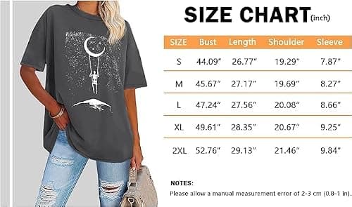 ADOREJOY Womens Oversized T-Shirt Summer Short Sleeve Tops Casual Boyfriend Shirt Loose Fit Tees(A Moon Grey,L) — view 6