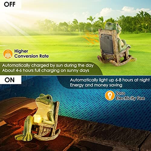 FOXMIS Miniature Frog Garden Statue Mom Dad Gifts Home Decorations Fairy Garden Accessories Outdoor Lights Solar Garden Frog Decor Art Housewarming Gift for Patio,Yard,Lawn Ornament,3.89"x2.36"x3.93 — view 2