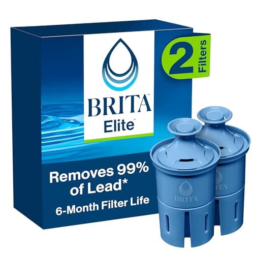 Brita Elite Replacement Filter, Reduces 30+ contaminants while keeping healthy minerals, WQA Certified to reduce Lead, Microplastics, Chromium and Chlorine, Lasts 6 months, 2 Count
