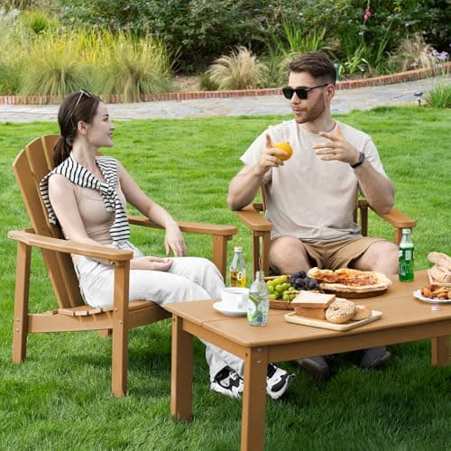 nevilywood Compact Stackable Adirondack Chairs Set of 2,HDPE,380lbs,Teak