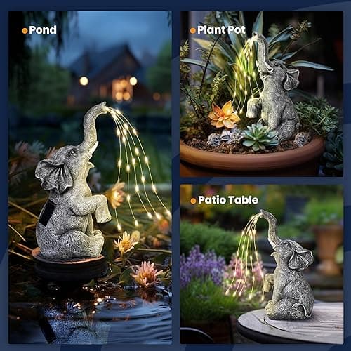 GIGALUMI Solar Garden Decor Watering Elephant Statues Outdoor, Birthday Gifts for Women Mom Grandma Senior Elder, Elephant Ornament for Balcony, Garden, Patio, Yard, Lawn (Constant Lights Only) — view 5