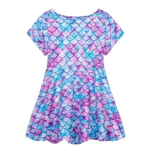 Mud Kingdom Toddler Girls Dress Crewneck Round Neck Short Sleeve Blue Mermaid Printing Casual Summer 3T — view 2