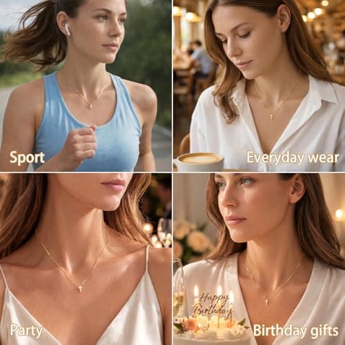 Poxtex Gold Cross Necklace for Women Teen Girls Dainty Cute 14K Gold Plated Small Cross Pendant Trendy Jewelry Non Tarnish Waterproof Simple Necklace Religious Christian Baptism Jesus Faith Gifts — view 4