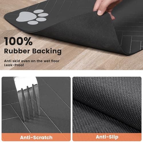 Pet Feeding Mat-Absorbent Pet Placemat for Food and Water Bowl, with Waterproof Rubber Backing, Quick Dry Water Dispenser Mat for Dog and Cat (20"x12", Striped Dark Gray) — view 4