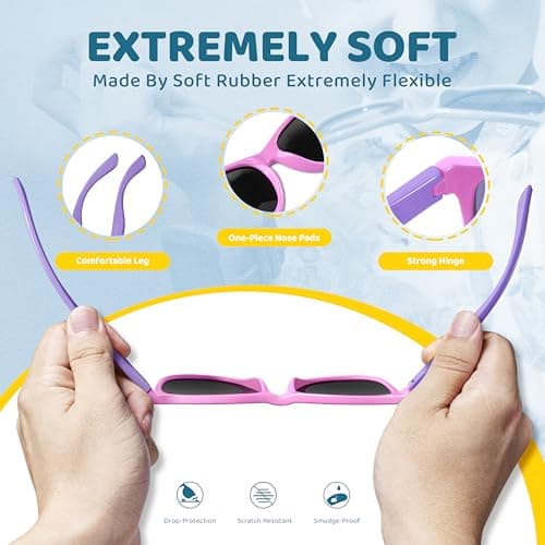RIVBOS Kids Sunglasses Polarized UV Protection Flexible Rubber Glasses Shades with Strap for Boys Girls Pink — view 3