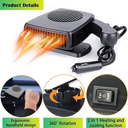 Car Heate,2026 New Upgraded Portable Car Heater for Vehicle, 12V Car Heater Portable, Portable Heater for Car, 360° Rotatable Car Defroster Windshield Heater (Black） — view 4