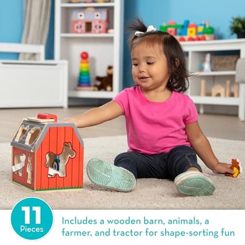 Melissa & Doug Take-Along Wooden Toy Barn, 11-Pc Portable Toddler Playset with Farm Animals & Pop-Up Roof, Preschool Learning Toys for Girls & Boys 2+ — view 4