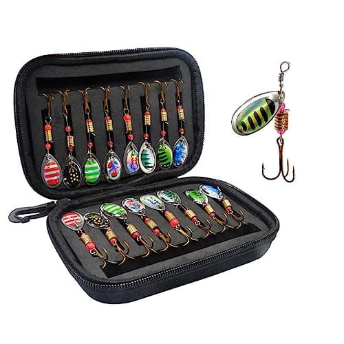 Vkinman 16 Pcs Fishing Lures Spinner Bait with Treble Hooks for Bass Trout Salmon Fishing Tackle Spinnerbait Spoons Metal Sequins Spinners Baits Fishing Bait for Freshwater Saltwater Fishing