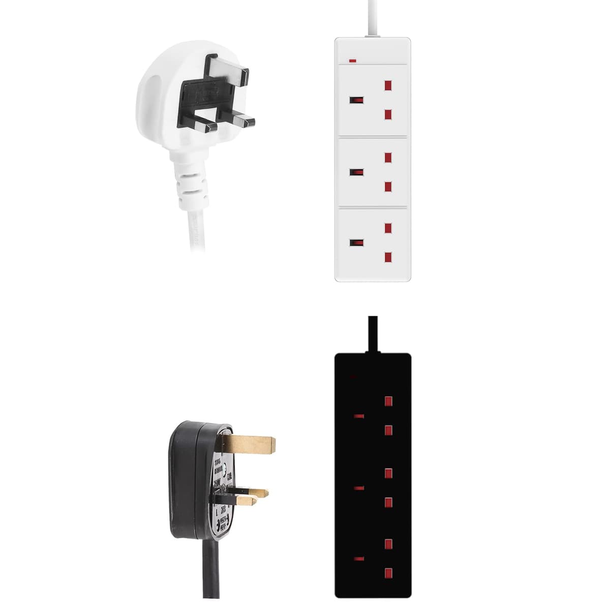 Extension Lead Power Plug Cable Cord Extender Multi Single Socket Strip Adapter 13A UK 3 Pin 4 Gang Way 5M White — view 4