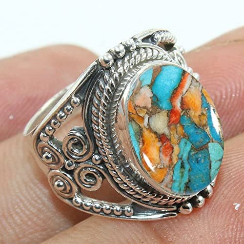 Sterling Silver 925 Ring For Womens Oyster Copper Turquoise Ring Sterling Silver Minimalist Ring Oval Gemstone Ring