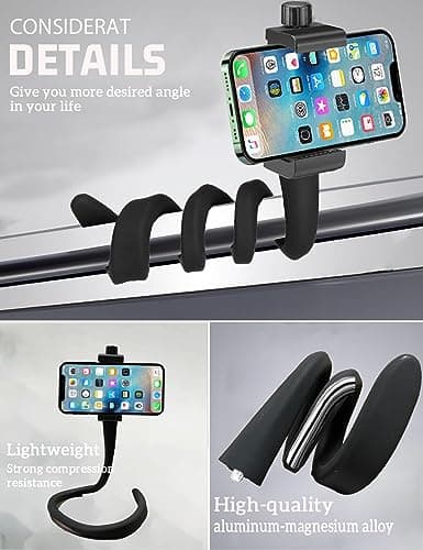 Portable Phone Holder Stand for Bed, Stroller, Desk, Car with Gooseneck Flexible Arm - Stable, Secure & Adjustable Fit on Treadmill, Wheelchair, Tree for GoPro & Cell Phones Used at Home, Work, Travel — view 3