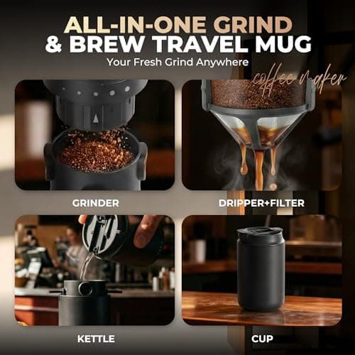 HAUSHOF Portable Electric Coffee Grinder, Travel Coffee Maker and Brewing Kit, Coffee Grinders for Home Use, Portable Pour Over Coffee Maker For Travel, Camping, Car