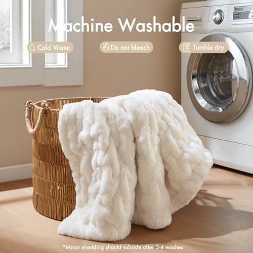 Madison Park Ruched Fur Luxury Throw Premium Soft Cozy Brushed Long Faux Fur For Bed, Couch or Sofa , 50x60" , Ivory — view 5