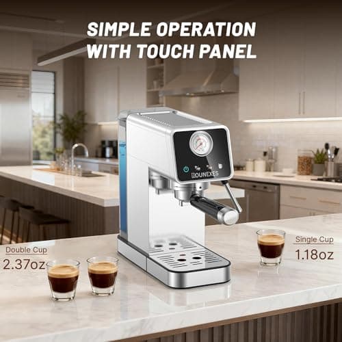 Rounexes 20 Bar Espresso Machine, Semi-Automatic Espresso Machine with Milk Frother, Compact Espresso Coffee Maker For Café-Quality Lattes and Cappuccinos at Home & Office, Brushed Silver — view 3