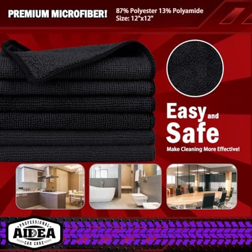 AIDEA Microfiber Cleaning Cloths Black-10PK, Microfiber Towels for Cars, Premium All-Purpose Car Cloths, Dusting Cloth Cleaning Rags, Absorbent Microfiber Cloth for SUVs, House, Kitchen, Window-12×12" — view 7
