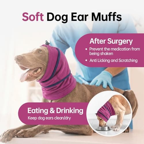 IDOMIK Dog Ear Muffs Noise Protection, Dog Calming Hoodie for Anxiety Relief, Soft Double-Layer No Shake Head Wraps, Quiet Ear Covers for Thunderstorm, Firework, Bath, Grooming & Blow Drying,Purple,S