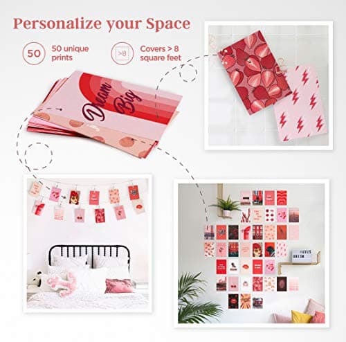 HAUS AND HUES Photo Collage Kit for Wall Aesthetic Decor Red Posters Room Aesthetic, Kit, Prints, VCSO 4"x6" (Set of 50) — view 2