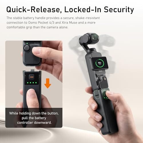 CYNOVA Osmo Pocket 4 Battery Handle for DJI Osmo Pocket 4 Accessories, Pocket 4 Battery Grips Compatible with DJI Pocket 3/Xtra Muse, 5000mAh 22.5W Fast Charging Power and Reserved 1/4”Thread — view 3