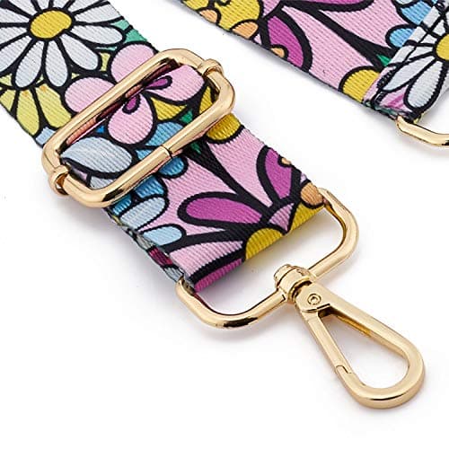 ZOOEASS Wide Shoulder Strap, Guitar Style Adjustable Purse Strap with Gold Buckle Replacement Woven Crossbody Straps for Handbags((3.8CM) Flower5) — view 2