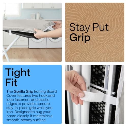 GORILLA GRIP Reflective Silicone Ironing Board Cover, Resist Scorching and Staining, 15x54 Inch, Hook and Loop Fastener Straps, Pads Fit Large and Standard Boards, Elastic Edge, Thick Padding, Silver — view 2