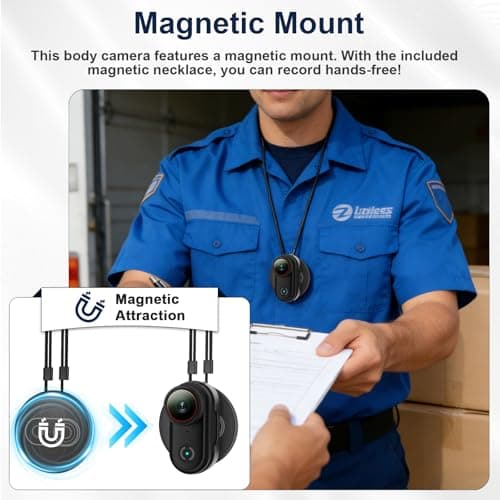 Mini Body Camera with 32GB Card, 4K Wearable Action Camera with 1.47” HD Screen, 140° Wide Angle, Magnetic Necklace & Mounts, APP Sharing, Loop Recording, POV Cam for Work, Sports, Pets & Daily Life — view 5