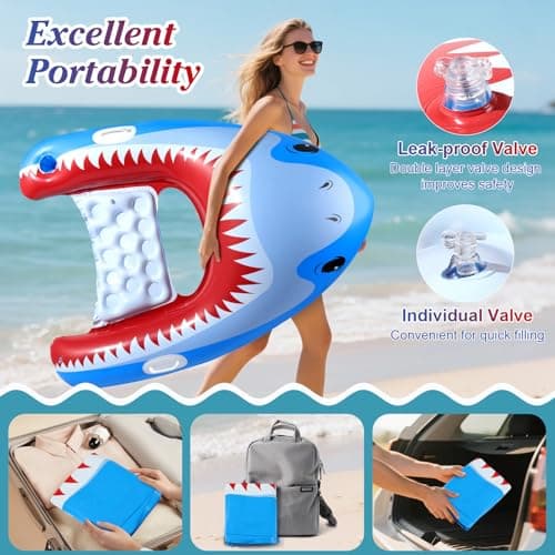 HeySplash Pool Floats Adult, Shark Pool Float Chair with Cup Holder for Adults, Inflatable Pool Float Lounge with Handles, Inflatable Floats for Swimming Pool Beach Lake River Water Party, Blue Shark — view 5