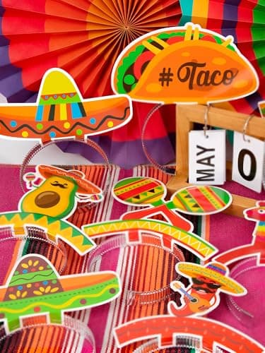 12 PCS Colorful Patterned Cardboard Sombrero Hats, Fiesta Headbands for Mexican Theme Celebration Party Favors — view 2