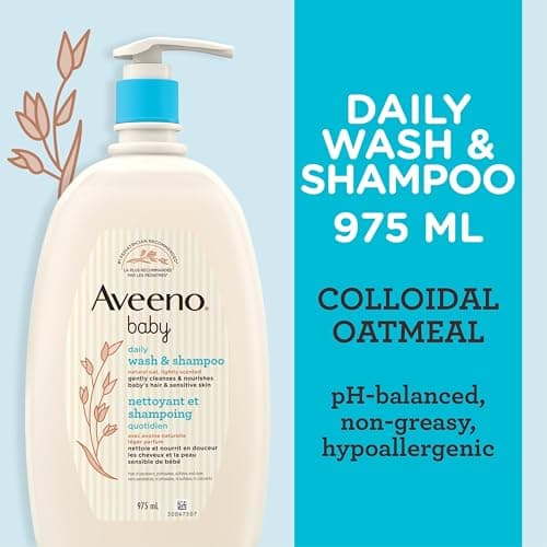 Aveeno Baby Wash and Shampoo - Gentle 2-in-1 Body Wash with Natural Oat Extract for Sensitive Skin - Tear-Free, Hypoallergenic Cleanser, Free from Parabens, Sulfates & Dyes - 975ml — view 2