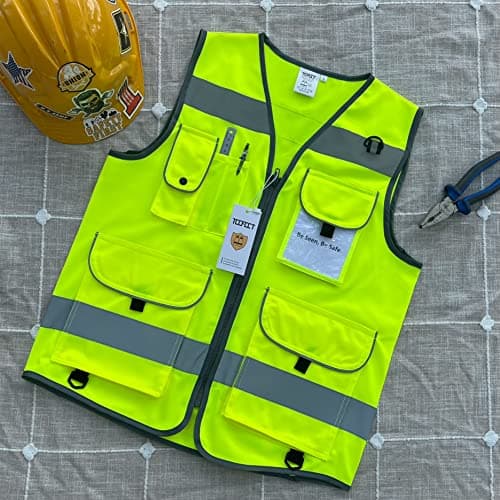 TCCFCCT Hi Vis Vest 9 Pockets High Visibility Reflective Safety Vest for Men Women, Safety Construction Vest with Reflective Strips, Meets ANSI/ISEA Standards, (CA-Yellow Medium) — view 5